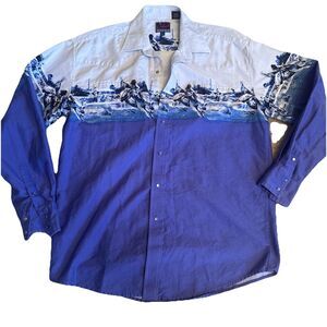 Vintage Roper Shirt Mens L Western Pearl Snap Cowboy Bronco Rodeo Horse